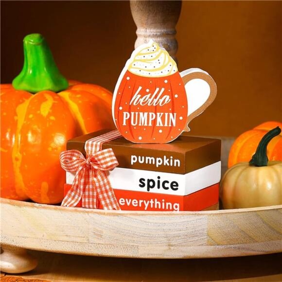 Summer Wooden Tiered Tray Decor Mini Coffee Wooden Book Stack Watermelon Book - Picture 7 of 7